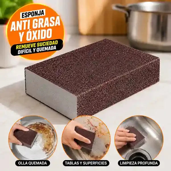 Esponja Abrasiva Anti Grasa y Óxido (remueve suciedad difícil y quemada)